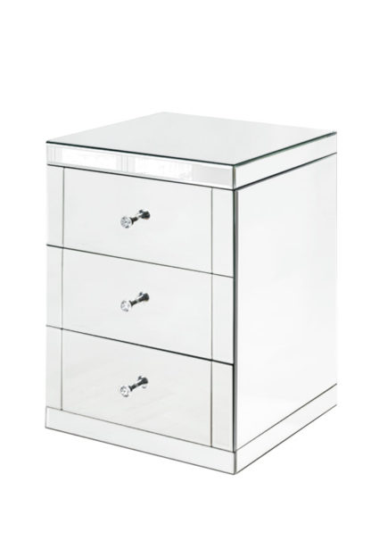 An Image of LUCIA Toughened Mirrored Bedside Table with 3 Drawers