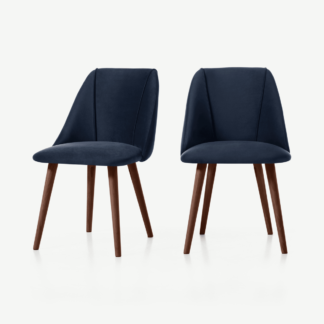 An Image of Set of 2 Lule Dining Chairs, Royal Blue Velvet and Walnut