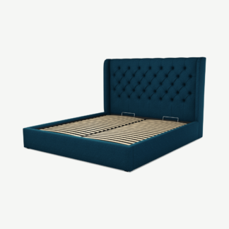 An Image of Romare Super King Size Ottoman Storage Bed, Shetland Navy Wool
