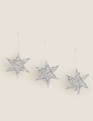 An Image of M&S 3 Pack Glitter Wire Star Tree Decorations