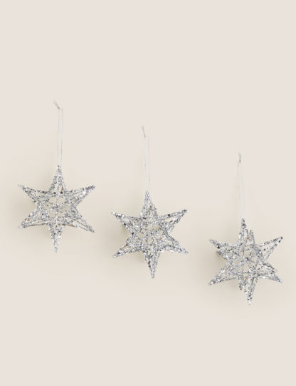 An Image of M&S 3 Pack Glitter Wire Star Tree Decorations