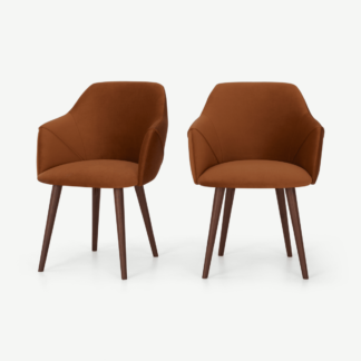An Image of Lule Set of 2 Carver Dining Chairs, Rust Velvet & Walnut