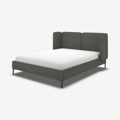 An Image of Ricola Super King Size Bed, Granite Grey Boucle with Black Legs