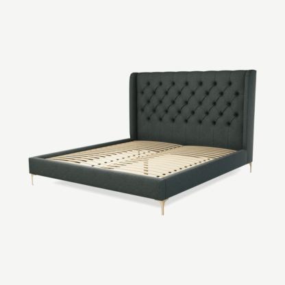 An Image of Romare Super King Size Bed, Etna Grey Wool with Brass Legs