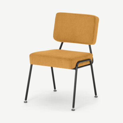 An Image of Knox Dining Chair, Mustard Corduroy Velvet with Black Legs