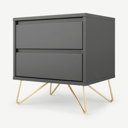 An Image of Elona Bedside Table, Charcoal and Brass