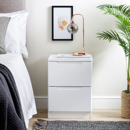 An Image of Larson 2 Drawer White Bedside Table White