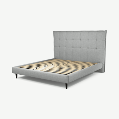 An Image of Lamas Super King Size Bed, Wolf Grey Wool with Black Stain Oak Legs