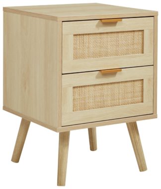 An Image of Light Rattan 2 Drawer Bedside Table - Light Wood