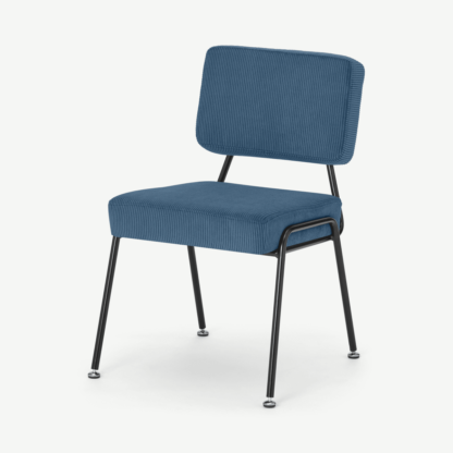 An Image of Knox Dining Chair, Sky Blue Corduroy Velvet with Black Legs