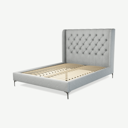 An Image of Romare King Size Bed, Wolf Grey Wool with Nickel Legs