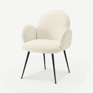 An Image of Bonnie Dining Chair, Whitewash Boucle with Black Legs