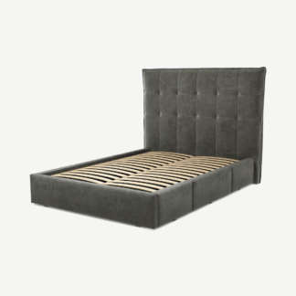 An Image of Lamas Double Bed with Storage Drawers, Steel Grey Velvet
