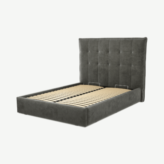 An Image of Lamas Double Ottoman Storage Bed, Steel Grey Velvet