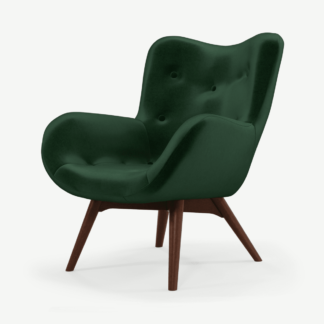 An Image of Doris Accent Armchair, Bottle Green Velvet with Dark Wood Legs