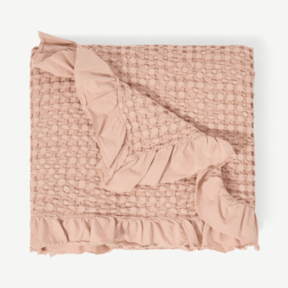 An Image of Lozen Waffle 100% Organic Cotton Bedspread, 150 x 200cm, Plaster Pink