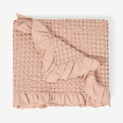 An Image of Lozen Waffle 100% Organic Cotton Bedspread, 150 x 200cm, Plaster Pink