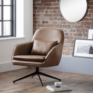 An Image of Bowery Faux Leather Brown Swivel Chair Brown
