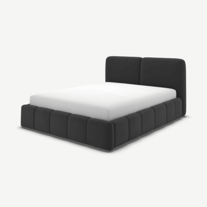 An Image of Maxmo King Size Ottoman Storage Bed, Ashen Grey Cotton Velvet