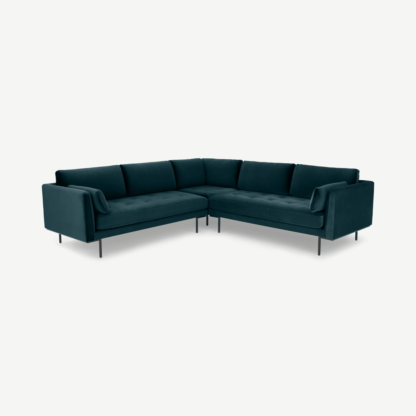 An Image of Harlow Corner Sofa, Coastal Blue Velvet