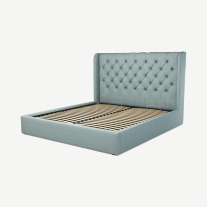 An Image of Romare Super King Size Ottoman Storage Bed, Sea Green Cotton