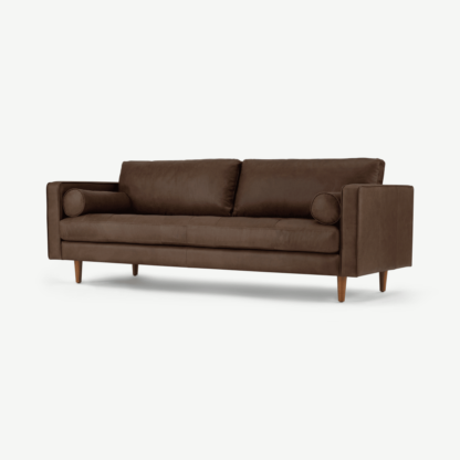 An Image of Scott 3 Seater Sofa, Charm Mocha Premium Leather