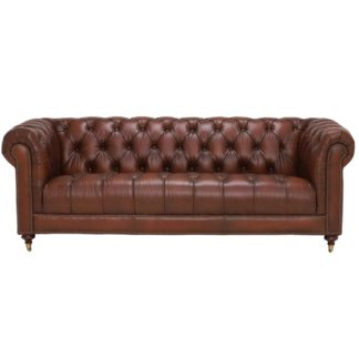 An Image of Ullswater Leather 3.5 Seater Chesterfield Sofa, Vintage Tabac