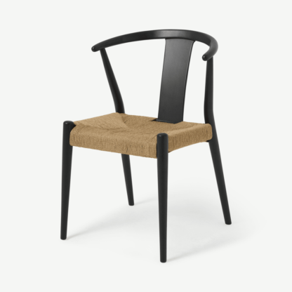 An Image of Abbon Woven Dining Chair, Charcoal Black Wash