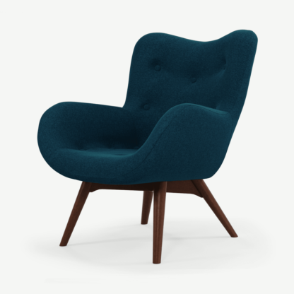 An Image of Doris Accent Armchair, Shetland Navy with Dark Wood Legs