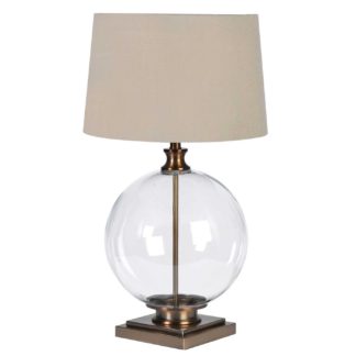 An Image of Glass Ball Table Lamp, Antique Brass