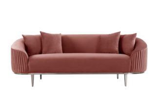 An Image of Ella Three Seat Sofa - Blush Pink - Polished chrome base