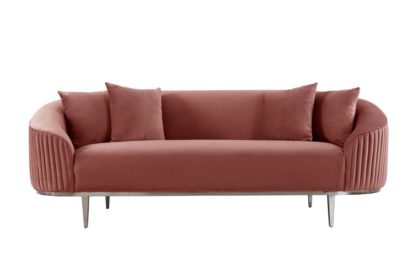 An Image of Ella Three Seat Sofa - Blush Pink - Polished chrome base