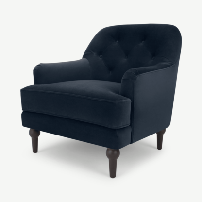 9ff4bfddd0e72ed239a48d756f28293f12cfd198caa4e2dfec5828b442d93d16.png An Image of Flynn Armchair, Sapphire Blue Velvet