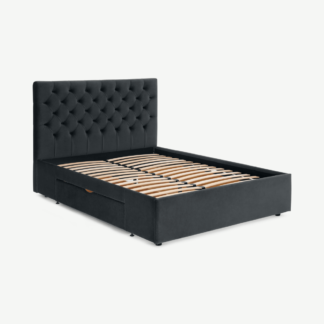 An Image of Skye King Size Bed with Storage Drawers, Midnight Grey Velvet