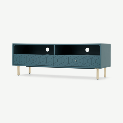 An Image of Hedra TV Stand, Brass and Teal