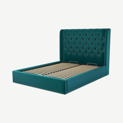 An Image of Romare King Size Ottoman Storage Bed, Tuscan Teal Velvet