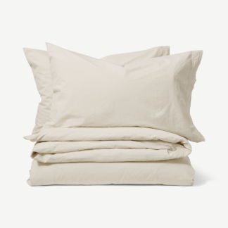 An Image of Zana 100% Organic Cotton Stonewashed Duvet Cover + 2 Pillowcases, Double, Natural