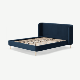 An Image of Ilana Double Bed, Sapphire Blue Velvet