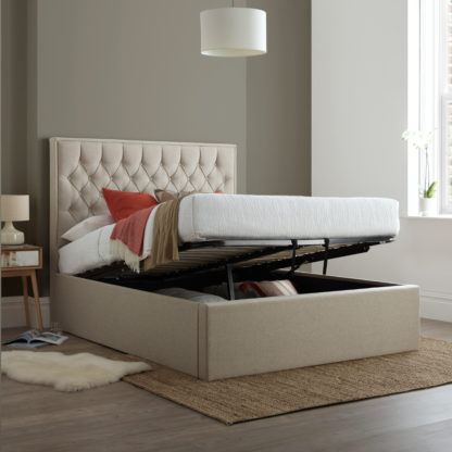 An Image of Ottoman Fabric Storage Bed In Oatmeal- 5ft King Size