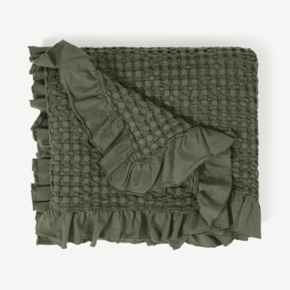 a2f90d29025ce8f694ce5a53af2ee828eb1d1e3b6de2f87bf23916e27c209ca2.png An Image of Lozen Waffle 100% Organic Cotton Bedspread, 150 x 200cm, Forest Green