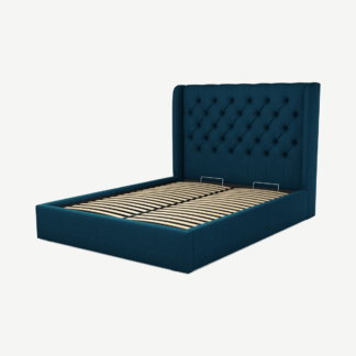 An Image of Romare King Size Ottoman Storage Bed, Shetland Navy Wool