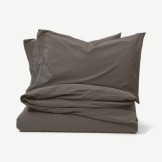 An Image of Zana 100% Organic Cotton Stonewashed Duvet Cover + 2 Pillowcases, King, Anthracite Grey