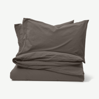 An Image of Zana 100% Organic Cotton Stonewashed Duvet Cover + 2 Pillowcases, Double, Anthracite Grey
