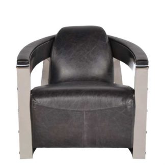 An Image of Timothy Oulton Mars MK3 Chair, Old Saddle Black with Shiny Steel