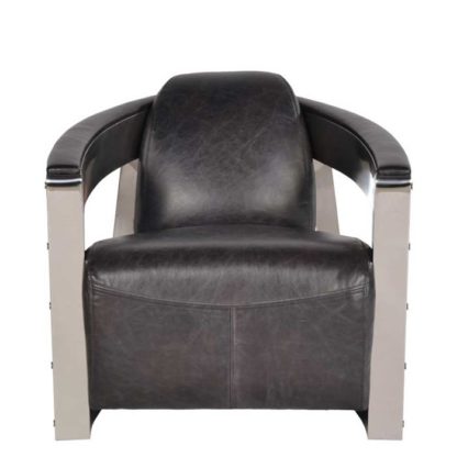 An Image of Timothy Oulton Mars MK3 Chair, Old Saddle Black with Shiny Steel