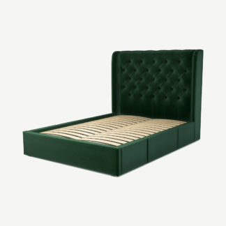 An Image of Romare Double Bed with Storage Drawers, Bottle Green Velvet