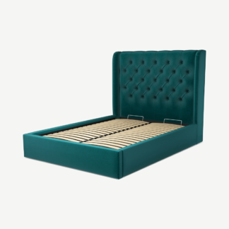 An Image of Romare Double Ottoman Storage Bed, Tuscan Teal Velvet