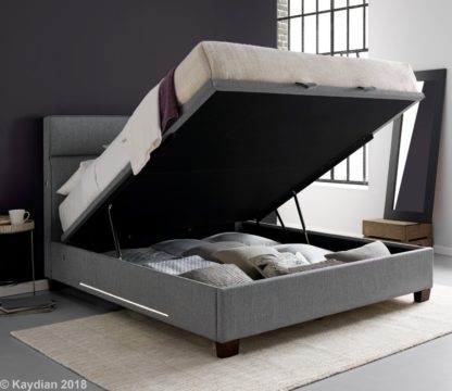 An Image of Chilton Grey Fabric Ottoman Storage Bed Frame with lights and USB Ports - 5ft King Size