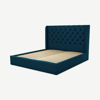 An Image of Romare Super King Size Bed with Storage Drawers, Shetland Navy Wool