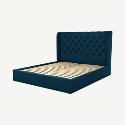 An Image of Romare Super King Size Bed with Storage Drawers, Shetland Navy Wool